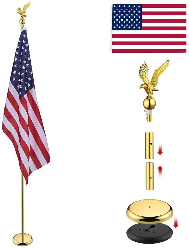 Main image of Yescom 8Ft Indoor Flag Pole Kit Eagle Topper Aluminum Gold Pole with Base 3x5Ft US Flag for Office School City Hall