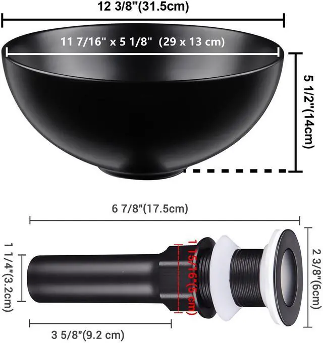 Alt view image 7 of 7 - Aquaterior 12" Bathroom Vessel Sink Round Bowl Countertop Pop up Drain 2 Pack