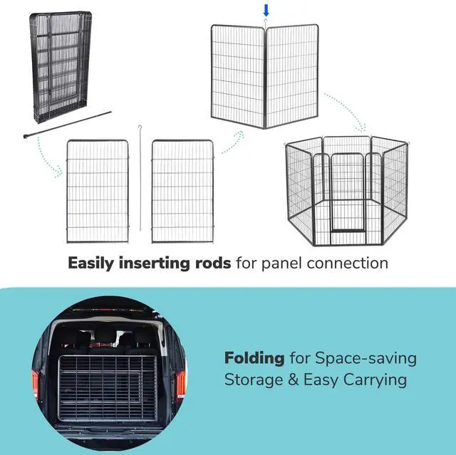 Alt view image 6 of 7 - Yescom Dog Playpen 12 Panels 47 inch Height Heavy Duty Outdoor Indoor Camping RV Fence Barrier Metal Puppy Exercise Kennel
