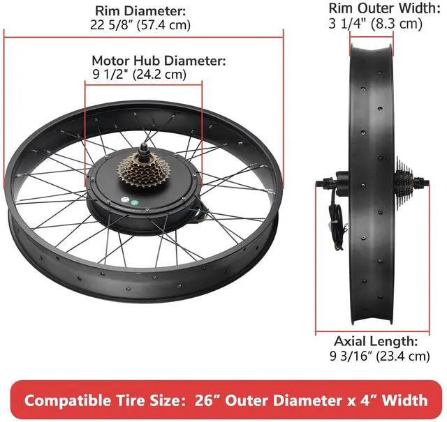 Alt view image 3 of 7 - Yescom 26"x4" Fat Tire 48V Ebike Electric Rear Wheel Bicycle Conversion Kit LCD 1500W Dual Controller