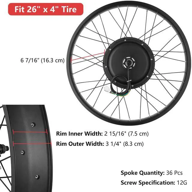 Alt view image 5 of 7 - Yescom 26"x4" Fat Tire 48V Ebike Electric Rear Wheel Bicycle Conversion Kit LCD 1500W Dual Controller