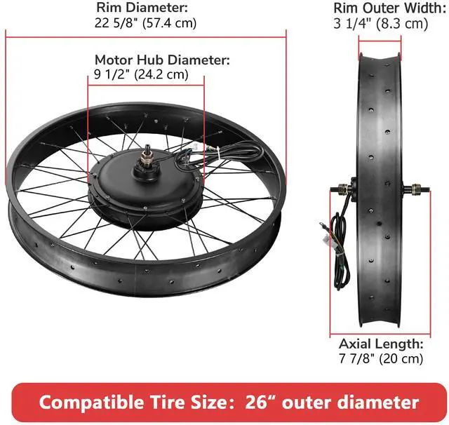 Alt view image 3 of 7 - Yescom 26"x4" Fat Tire 48V Ebike Electric Front Wheel Bicycle Conversion Kit LCD 1500W Dual Controller