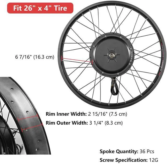 Alt view image 6 of 7 - Yescom 26"x4" Fat Tire 48V Ebike Electric Front Wheel Bicycle Conversion Kit LCD 1500W Dual Controller