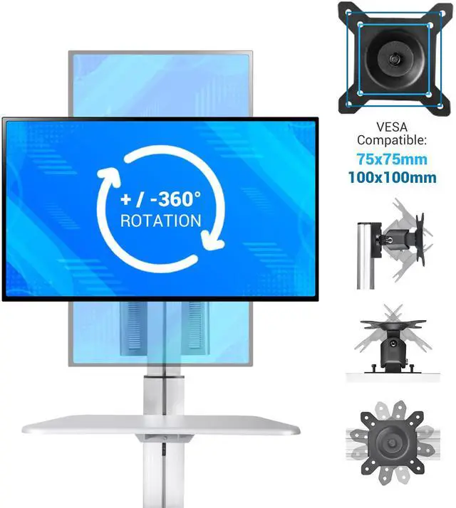 Alt view image 3 of 7 - PC Rolling Mobile cart Desktop Workstation Sit/stand up w/ Monitor Holder & Printer Deck