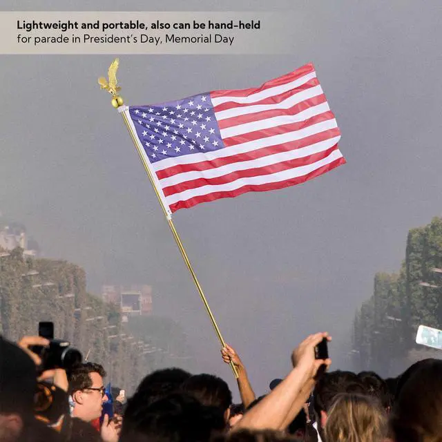Alt view image 7 of 7 - Yescom 8Ft Indoor Flag Pole Kit Eagle Topper Aluminum Gold Pole with Base 3x5Ft US Flag for Office School City Hall