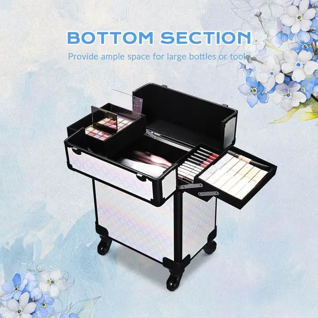 Alt view image 6 of 7 - Byootique Folding Manicure Table & Rolling Makeup Train Case Pure ForgetMeNot