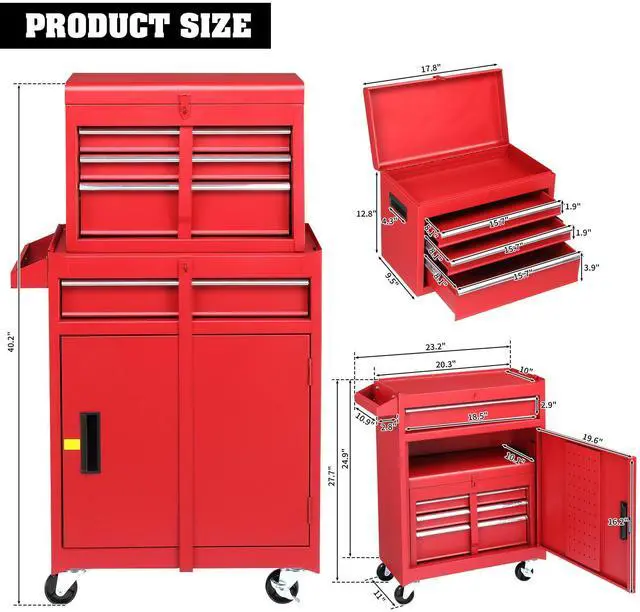 Main image of Yescom 2-in-1 Rolling Tool Cart on Wheels Trolley Organizer Storage Box Workshop Garage Warehouse Repair Shop