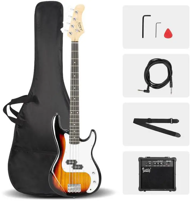 Main image of Electric Bass Guitar Beginner Kit 4 String with AMP Cable Strap Carry Bag Black