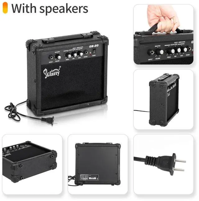 Alt view image 3 of 7 - Electric Bass Guitar Beginner Kit 4 String with AMP Cable Strap Carry Bag Black