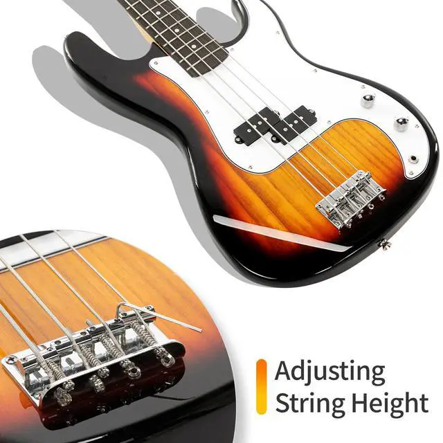 Alt view image 2 of 7 - Electric Bass Guitar Beginner Kit 4 String with AMP Cable Strap Carry Bag Black