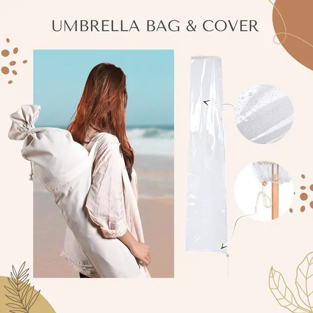 Alt view image 7 of 7 - LAGarden 7' Patio Beige Umbrella with Tassels UPF50+ Boho Style 5-Year-Non-Fading for Outdoor,Model:BH7W-01P