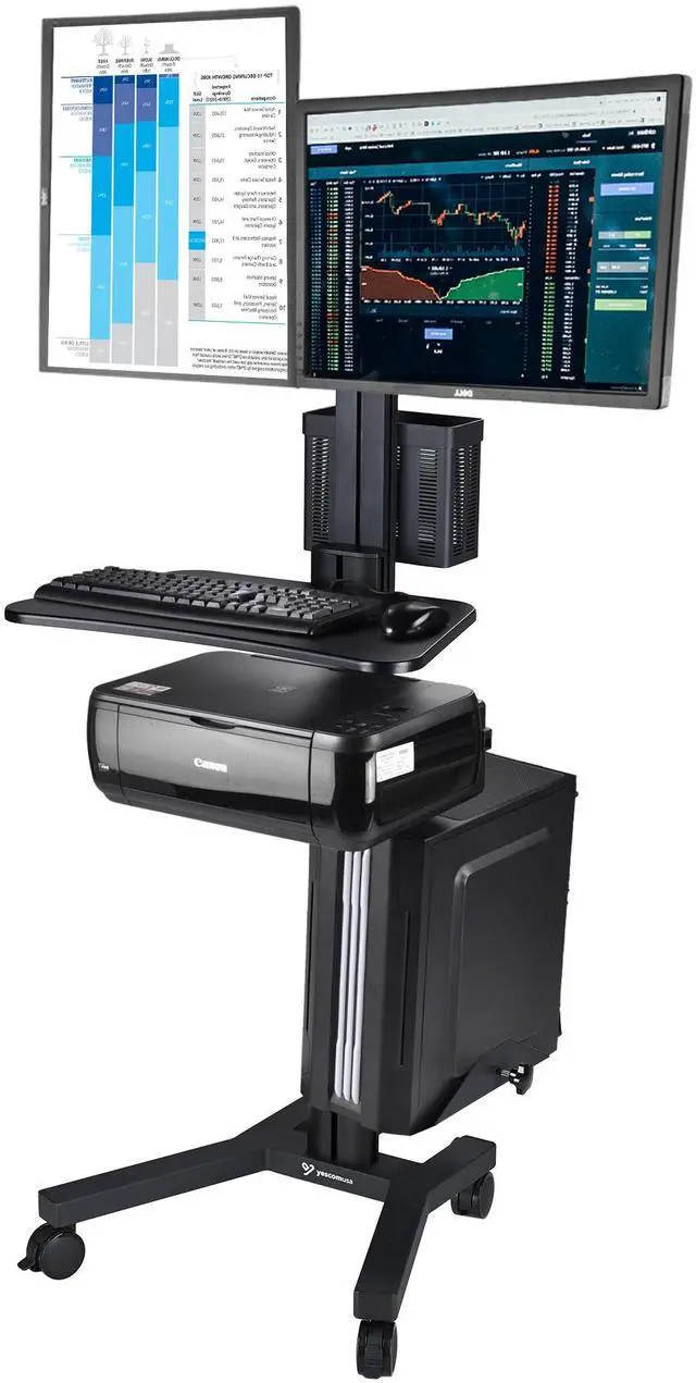 Main image of Desktop PC Mobile Cart for 2 Dual Monitor Printer Deck Computer Desk Workstation