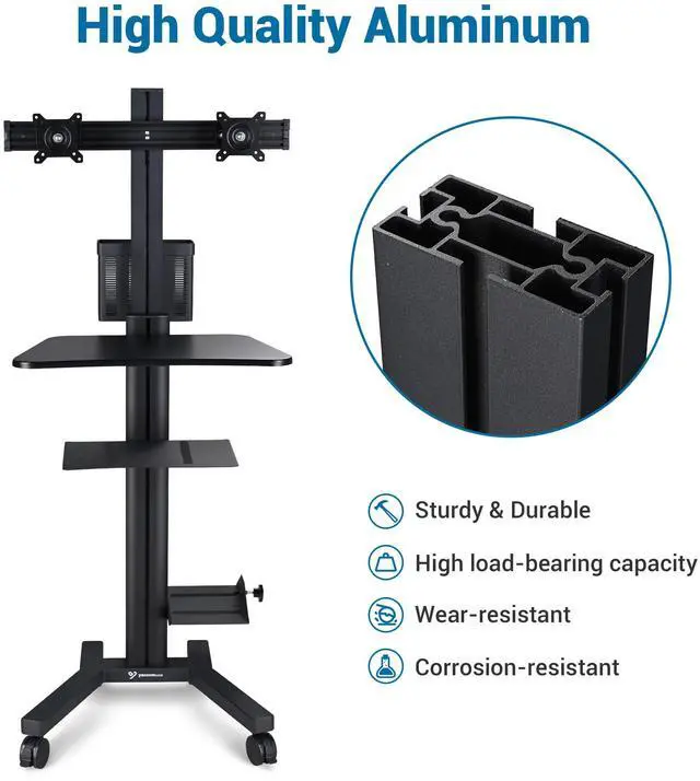 Alt view image 2 of 7 - Desktop PC Mobile Cart for 2 Dual Monitor Printer Deck Computer Desk Workstation