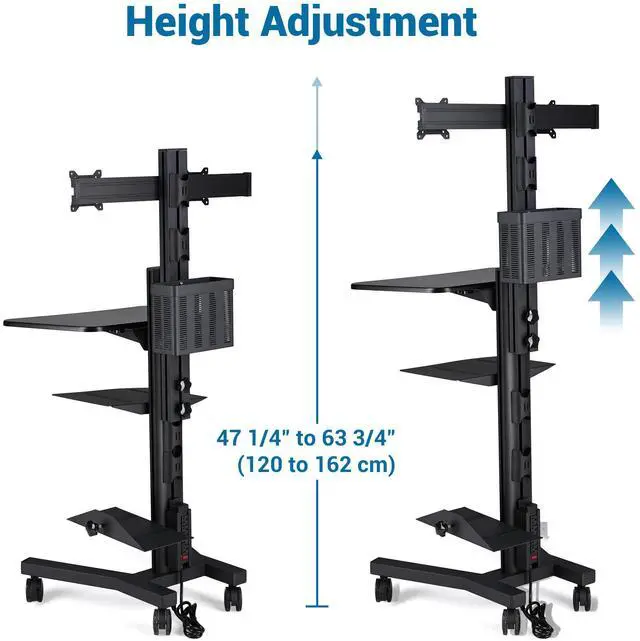 Alt view image 3 of 7 - Desktop PC Mobile Cart for 2 Dual Monitor Printer Deck Computer Desk Workstation
