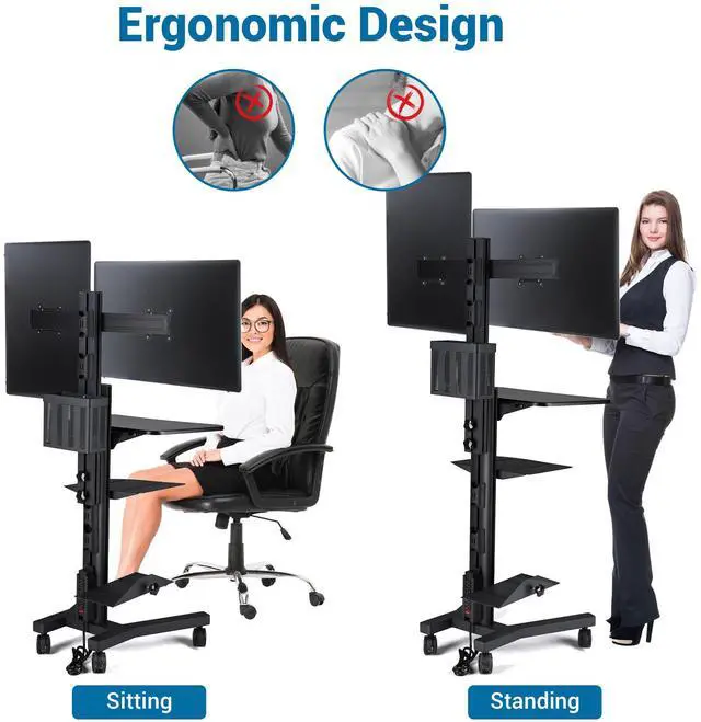 Alt view image 4 of 7 - Desktop PC Mobile Cart for 2 Dual Monitor Printer Deck Computer Desk Workstation