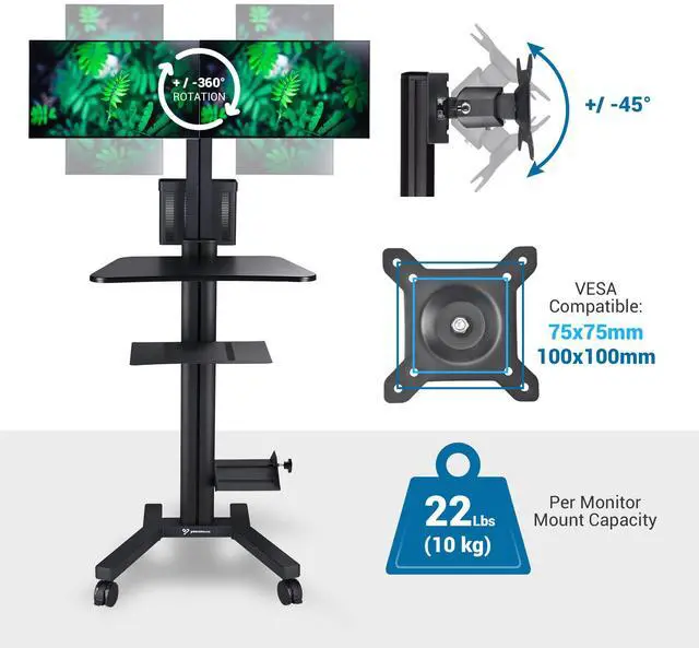 Alt view image 5 of 7 - Desktop PC Mobile Cart for 2 Dual Monitor Printer Deck Computer Desk Workstation