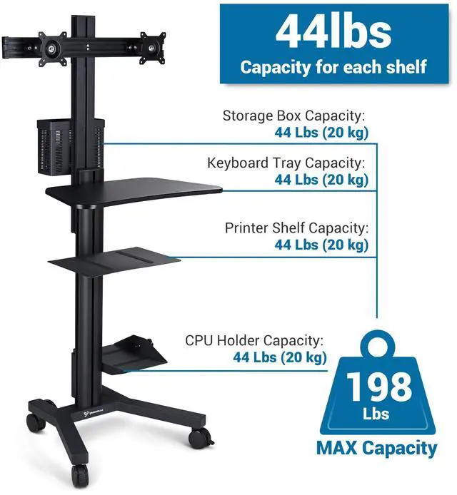 Alt view image 7 of 7 - Desktop PC Mobile Cart for 2 Dual Monitor Printer Deck Computer Desk Workstation
