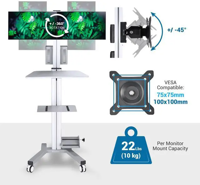 Alt view image 2 of 7 - Yescom Desktop PC Mobile Cart for Dual Monitor Wheel Printer Computer Desk Workstation
