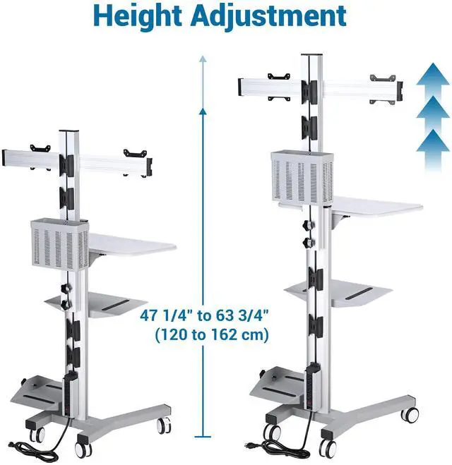 Alt view image 6 of 7 - Yescom Desktop PC Mobile Cart for Dual Monitor Wheel Printer Computer Desk Workstation