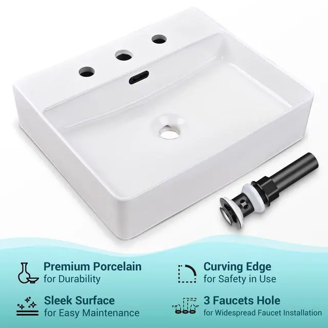 Alt view image 2 of 7 - Aquaterior 20" Rectangle Bathroom Vessel Sink White Ceramic Above Counter Basin