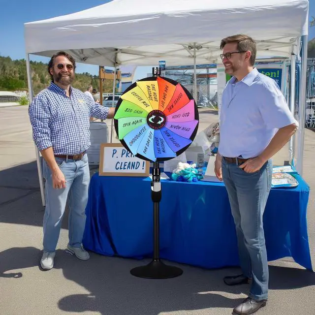 Alt view image 7 of 7 - WinSpin 24" Dual Use Prize Wheel Tabletop or Floor Stand Fortune Spinning Wheel for Tradeshow Carnival Game Wheel, Pinwheel Series