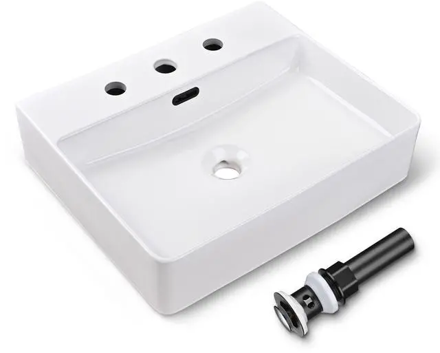 Main image of Aquaterior 20" Rectangle Bathroom Vessel Sink White Ceramic Above Counter Basin