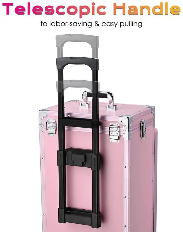 Alt view image 3 of 7 - Byootique Nail Desk Mobile Station Rolling Makeup Train Case Manicure Table with Telescopic Handle, Pink