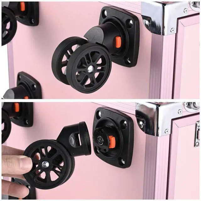 Alt view image 4 of 7 - Byootique Nail Desk Mobile Station Rolling Makeup Train Case Manicure Table with Telescopic Handle, Pink