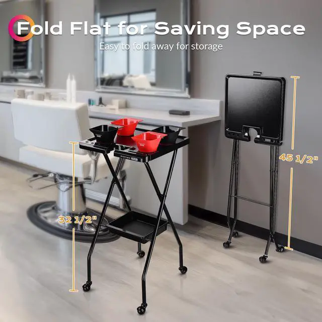 Alt view image 2 of 7 - Byootique Folding Salon Tray on Wheels w/ Drawer Beauty Barber Shop Hair 2 Pack