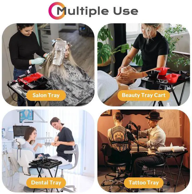 Alt view image 7 of 7 - Byootique Folding Salon Tray on Wheels w/ Drawer Beauty Barber Shop Hair 2 Pack