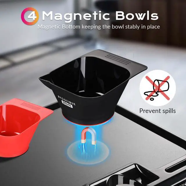 Alt view image 6 of 7 - Byootique Folding Salon Tray on Wheels w/ 4 Magnetic Bowls Drawer Hair Stylist