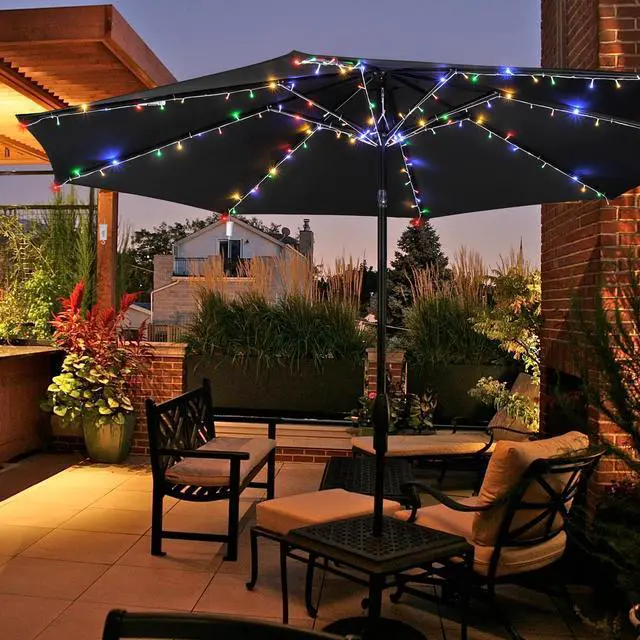 Alt view image 2 of 7 - Yescom Patio Umbrella Solar String Light with Remote Control Timer Fit 8-Rib 8/9/10 Ft Outdoor Shade 128 RGB LED 8 Mode