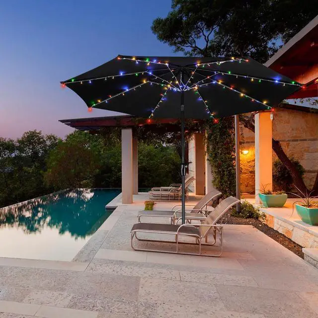 Alt view image 3 of 7 - Yescom Patio Umbrella Solar String Light with Remote Control Timer Fit 8-Rib 8/9/10 Ft Outdoor Shade 128 RGB LED 8 Mode