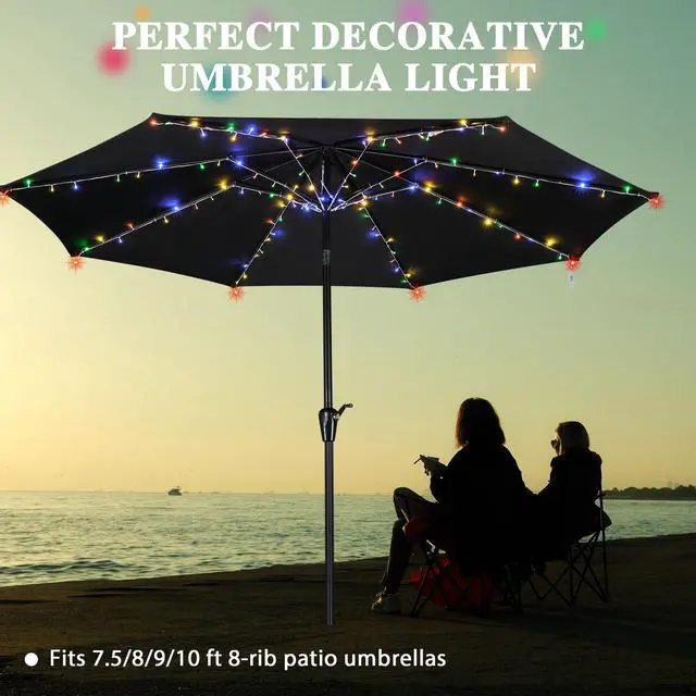 Alt view image 6 of 7 - Yescom Patio Umbrella Solar String Light with Remote Control Timer Fit 8-Rib 8/9/10 Ft Outdoor Shade 128 RGB LED 8 Mode