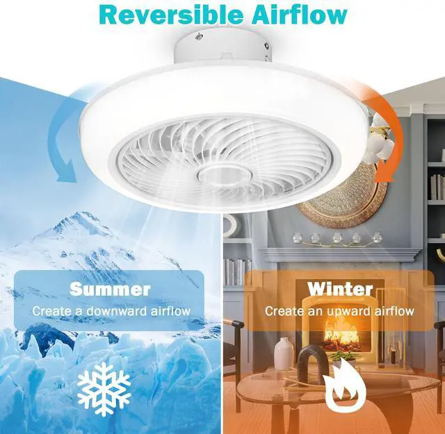 Alt view image 2 of 7 - DELight 18" Enclosed Ceiling Fan Low Profile Dimmable LED Light APP & Remote Control Lamp Smart timing Home Kitchen