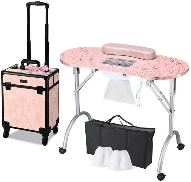 Main image of Byootique Folding Manicure Table Nail Desk & Rolling Makeup Train Case CB Dusk