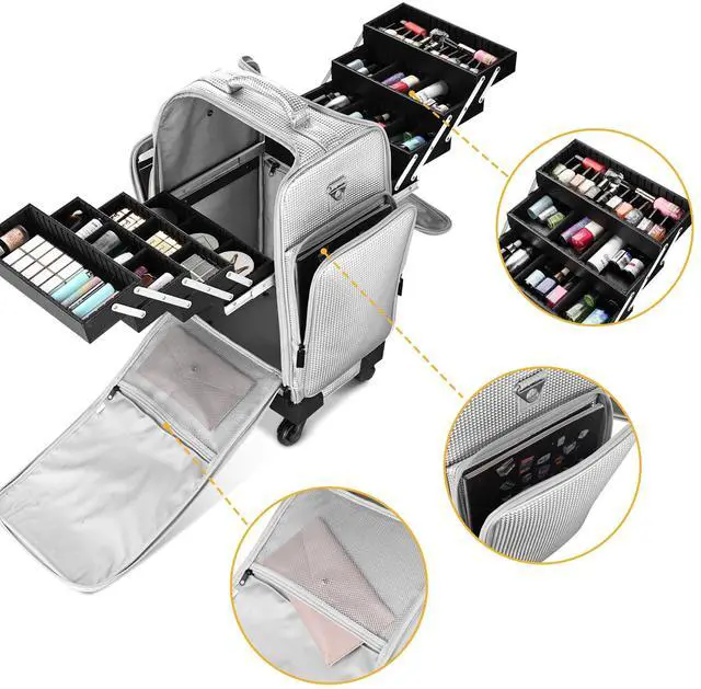 Alt view image 6 of 7 - Byootique Soft Sided Rolling Makeup Train Case Cosmetic Organizer Travel Trolley