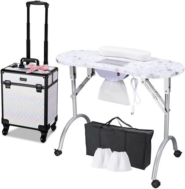 Main image of Byootique Folding Manicure Table & Rolling Makeup Train Case Pure ForgetMeNot