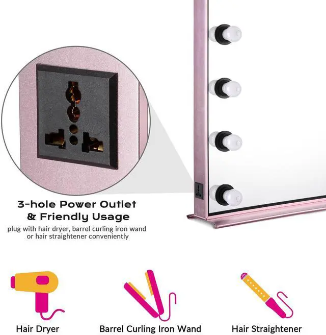 Alt view image 6 of 7 - Byootique Lighted Hollywood Vanity Mirror 12pcs Dimmable LED Tabletop Wall Mount Makeup