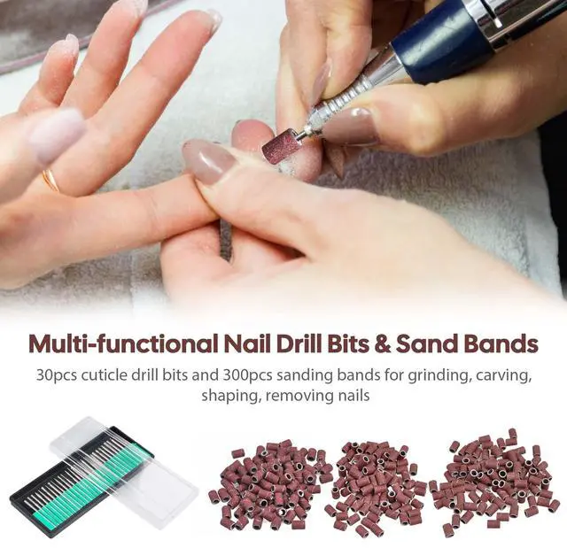 Alt view image 2 of 7 - Byootique 300x Nail Drill Sanding Bands 80" 120" 180" & 30x Bits Nail Drill File Use Art
