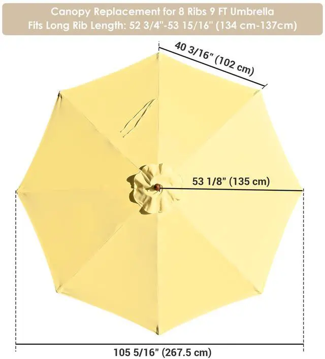 Alt view image 6 of 7 - 9' 8 Ribs Umbrella Canopy Replacement Patio Top Cover Market Outdoor Beach Yard