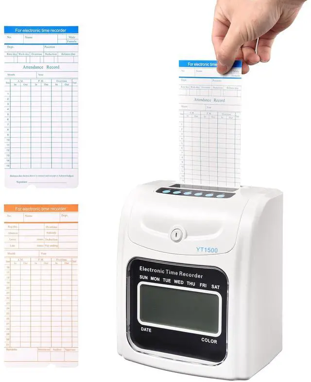 Alt view image 3 of 7 - Attendance Punch Time Clock Employee Payroll Recorder LCD Display w/ 100 Cards