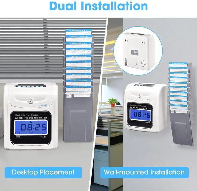 Alt view image 4 of 7 - Attendance Punch Time Clock Employee Payroll Recorder LCD Display w/ 100 Cards