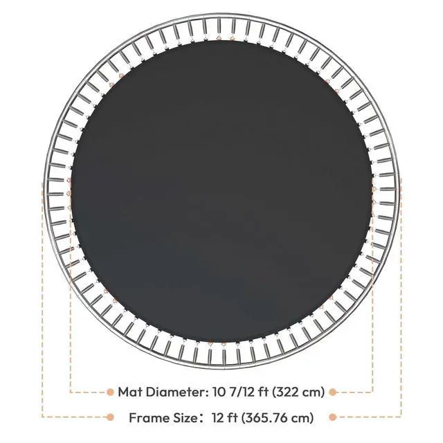 Alt view image 2 of 7 - Yescom Trampoline Replacement Mat W/72V-Ring For 12ft Trampoline Frame 5" Spring, UV Resistant 8 Row Stitch Jumping Mat