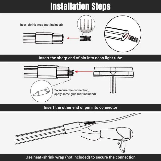 Alt view image 7 of 7 - DELight 2 Pin Connectors Accessories T Shape w/ Pin 7x14mm RGB Neon Rope Light