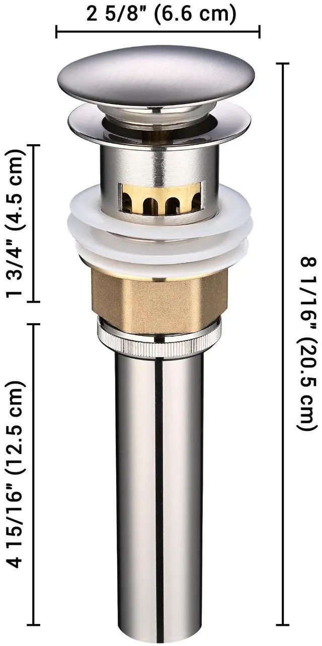 Alt view image 5 of 5 - Aquaterior Bathroom Pop Up Drain with Overflow Lavatory Vessel Basin Sink Nickel