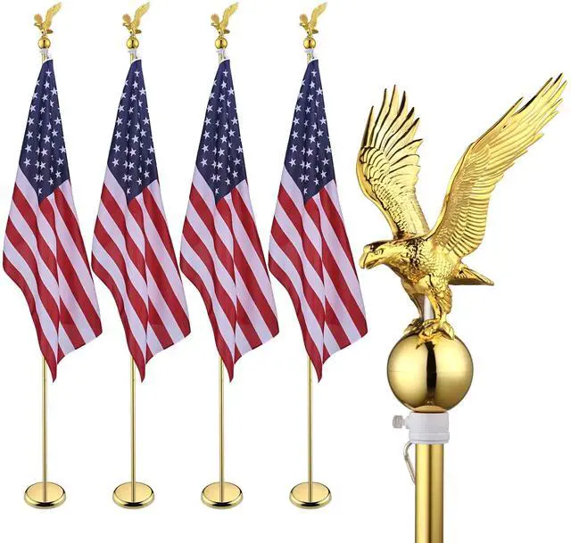 Main image of Yescom 8Ft Indoor Flag Pole Kit Eagle Topper Aluminum Gold Pole w/ Base US Flag 4 Pack