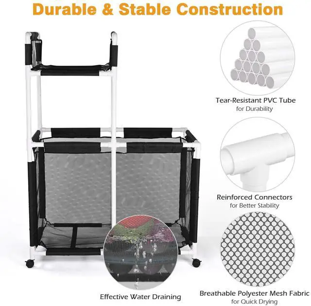 Alt view image 5 of 7 - Yescom Extra Large Mesh Pool Storage Bin Noodles Holder Toys Organizer,Rolling 6 Wheels,Double Decker Cart