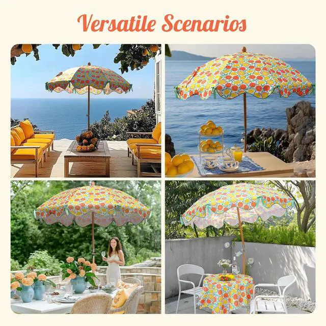 Alt view image 3 of 7 - LAGarden Our Beach Umbrella for 6ft Beech Wood Pole w/ Tablecloth Printed Orange Grapefruit for Outdoor Garden Summer Event Planning Small Patio Balcony