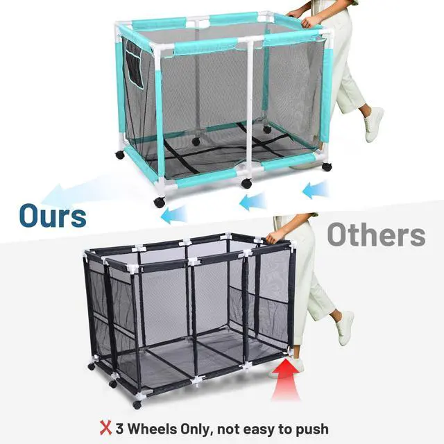 Alt view image 4 of 7 - Yescom Extra Large Mesh Pool Storage Bin 214 Gallon Noodles Holder Toys Organizer 6 Wheels Rolling Cart Blue